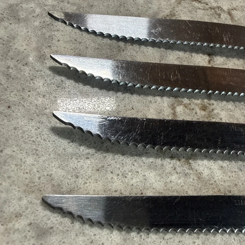 4 Vintage Stainless Steel Steak Knives Wood Handle Dainty Petite Japan Knife Set